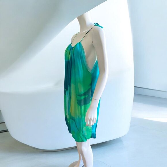 BCBGMAXAZRIA Blue Tie Dye Balloon Halter Collar Dress, size Medium - Picture 6 of 13